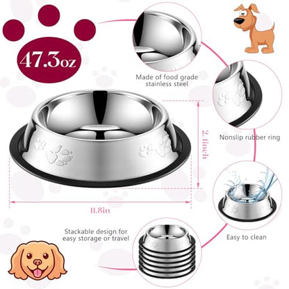 Tanlade 8 Pack Stainless Steel Dog Bowls Metal with Rubber Base Non-Slip Pets Puppy Cats Feeding Food and Water Bowls Dishwasher-Safe for Indoor Small Medium Large Dogs Cats Kitten Rabbit(47.3 oz) - size: 47.3 oz