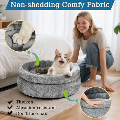 Dual-Layer Donut Cat Bed - Fluffy Round Bed for Small Pets - Ultra-Soft Cat Donut Bed for Cozy Sleep (Grey, 20 * 20 * 5.9 inch / 50 * 50 * 15 cm) - size: 20 * 20 * 5.9 inch / 50 * 50 * 15 cm