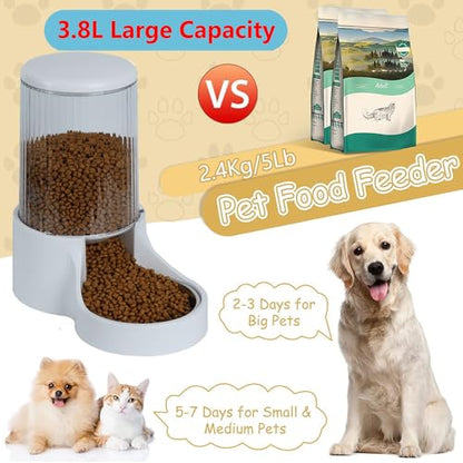 Automatic Cat Feeder, 3.8L Large Gravity Cat Food Dispenser with Detachable Top Lid, Visible Bottle and Stainless Steel Bowl for Pets (White) - color: White
