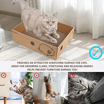 PrimePets Cat Scratcher, Wide Cat Scratch Pad with Box, 5 Pack, XL Reversible Scratcher Cardboard for Indoor Cats, 17x13x5'' Kitty Bed Scratching Board with Catnip, Convenient Replacement Hole Design