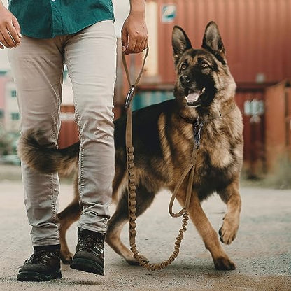 EXCELLENT ELITE SPANKER Tactical Bungee Dog Leash Military Adjustable Dog Leash Quick Release Elastic Leads Rope with 2 Control Handle(Coyote Brown) - color: Coyote Brown
