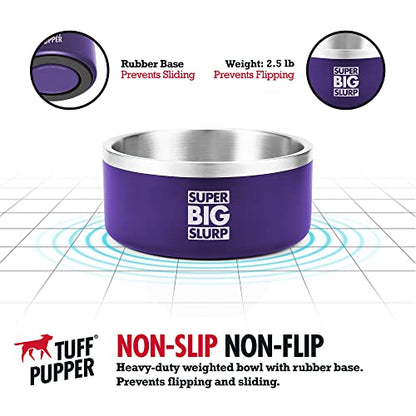 Tuff Pupper 100 oz Heavy Duty Insulated Stainless Steel Dog Bowl for Large Dogs, Non-Slip Base, Dishwasher Safe - color: Royal Purple, size: 100oz