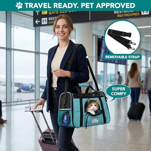 PetAmi Airline Approved Pet Carrier for Cats & Small Dogs, Soft Sided TSA Travel Carrier Bag Sherpa Bed, Breathable Mesh Ventilation, Collapsible Bowl, Fit Under Seat, Up to 18 lbs, Small Heather Blue - color: Heather Blue, size: Small - 17"L x 10.2"W x 1