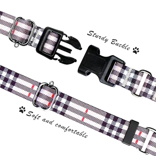 Hikiko Dog Collar for Small Medium Large Dogs, Adjustable Nylon Martingale Collars with Quick Release Buckle (Beige Plaid,L) - color: Beige plaid, size: Large