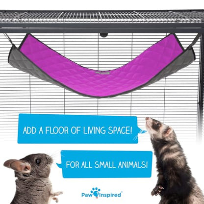 Paw Inspired Hanging Fleece Hammock for Ferrets, Rats, Chinchillas, Sugar Gliders, Small Pets | Hideout Toy for Guinea Pigs, Hamsters | Swivel Clips for Small Animal Cages (Gray/Pink) - color: Gray/Pink