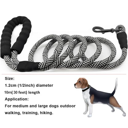 30ft Long Rope Dog Leash, 3/4/5/6/7/8/10/12/15/20/30FT Lengths Dog Lead Nylon Pet Leash, Soft Padded Handle Thick Lead Training Leashes for Large Medium Dogs (30ft * 1/2", Black) - color: black, size: 1/2" * 30'