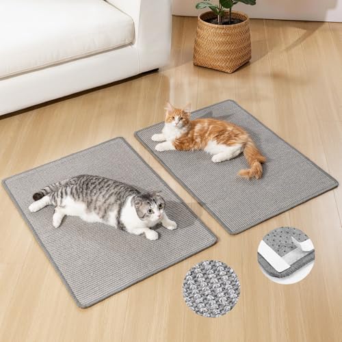 Cat Scratcher Mat,Natural Sisal Cat Scratch Pad with Hook&Loop Tape,Horizontal Floor Kitty Scratching Pads Rug for Indoor, Furniture Protector for Couch&Carpets&Sofas, Large, Grey, 2 Pack - color: Grey, size: 2 Pack-L (31.5'' X 23.6")