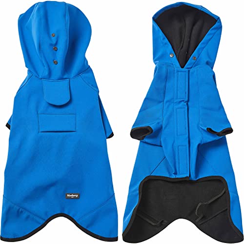 Blueberry Pet 10" Waterproof Dog Softshell Jacket, Hooded Raincoat and Windbreaker with Leash & Harness Hole, Dazzling Blue, Outdoor Rain Gear for Dogs - color: Dazzling Blue, size: Size 10 (Pack of 1)