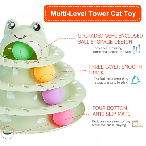 Cat Toys, 4-Level Turntable Ball Track Interactive Cat Toy for Indoor Cats, Self Play Fun Roller with Colorful Rotating Ball Puzzle Exercise Kitten Toys (Green) - color: Green
