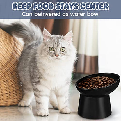 Tanlade 4 Pcs Ceramic Raised Cat Bowls, Elevated Tilted Cat Bowl for Food Water, Stress Free, Backflow Prevention, Dishwasher Microwave Safe, Feeder Dish for Indoor Kitten, Small Dogs(White and Black) - color: White and Black