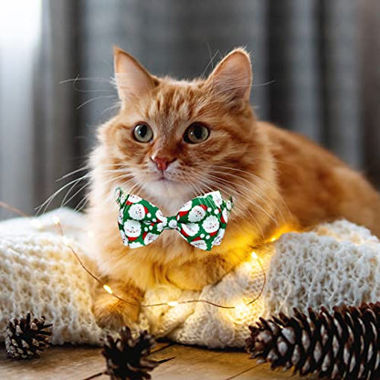 2 Pack Christmas Cat Collar with Bow Tie and Bell, Kitty Kitten Santa Claus and Holiday Snowflake Collar for Boys and Girls - color: Christmas Santa Snow