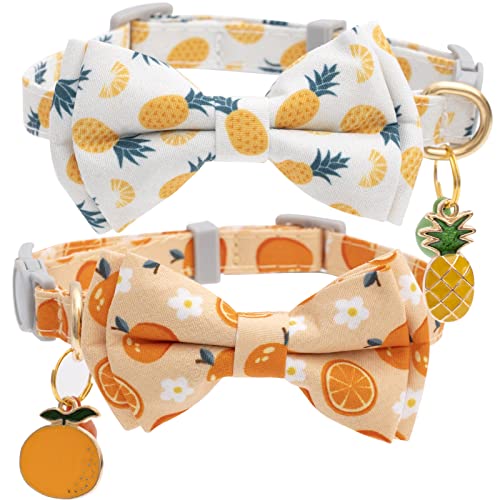 Faygarsle 2 Pack Cute Cats Collars with Bell Breakaway Bowtie Cat Collar for Male Female Cats Soft Fancy Orange Yellow Cat Collars Pineapple Orange Pattern Summer Cat Collar for Boy Girl Cats - color: Pineapple&Orange