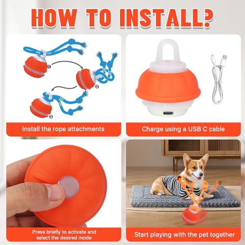 Interactive Dog Toys, Squeaky Dog Toy with Motion Activated, Active Rolling Ball, USB Rechargeable Dog Toys for Small Medium Large Dogs, Puppy Training Balls Boredom Relief