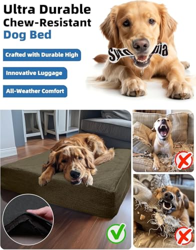 Sytopia Indestructible Dog Bed, 42" XL Chew Proof Dog Bed for Extra Large Dogs (90 lbs), Durable Waterproof Pet Bed, Chew Resistant Dog Crate Pad, Washable Cover, Indoor & Outdoor Use, Brown