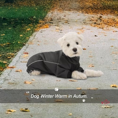 Four Leged Dog Winter Coat, Fullbody Warm Fleece Dog Jacket, Reflective Puppy Cold Weather Coats with Leash Hole & Drawstring, Back Zipper Water-Resistant Doggie Winter Clothes - color: Dark Grey, size: Small