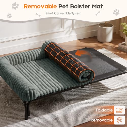 Elevated Dog Bed with Removable Fluffy Pillow Cushion, Raised Pet Cot Washable Bolster, Dog Couch Sofa, Anti Slip Feet, Breathable Mesh, Light Grey, 49"×36" - color: light grey, size: Xl(49"×36"×8")