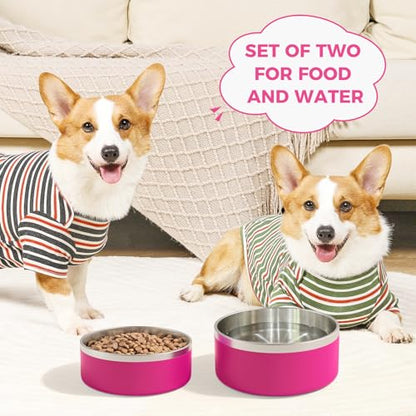 2 Pack Stainless Steel Dog Bowls, Outdoor Dog Water Bowl with Non Slip Rubber Bottom, Dishwasher Safe, Easy to Clean,40oz&64oz Pitaya - color: PITAYA