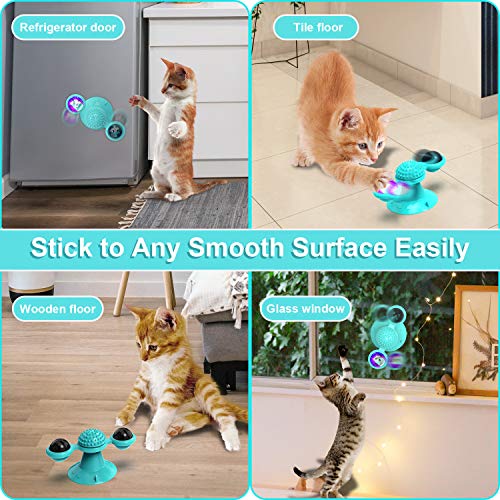 GBSYU Interactive Windmill Cat Toys with Catnip : Cat Toys for Indoor Cats Funny Kitten Toys with LED Light Ball Suction Cup‖Cat Nip Toy for Cat chew Exercise (Blue) - color: Blue