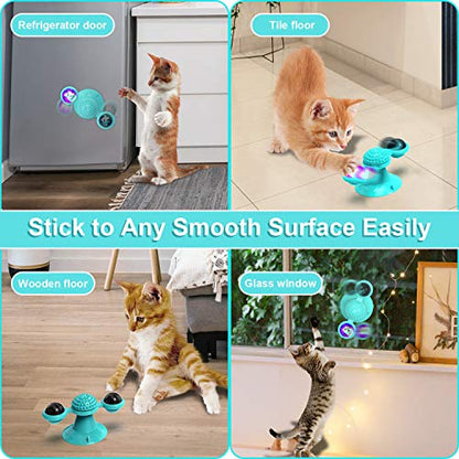 GBSYU Interactive Windmill Cat Toys with Catnip : Cat Toys for Indoor Cats Funny Kitten Toys with LED Light Ball Suction Cup‖Cat Nip Toy for Cat chew Exercise (Blue) - color: Blue