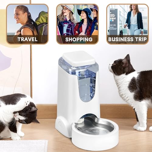 Automatic Cat Feeder and Water Dispenser with Stainless Steel Bowl Dog Gravity Food Feeder and Waterer for Small Medium Pets Puppy Kitten 1 Gallon x 2 - color: White（3.8L*2）