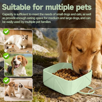 Collapsible Pet Bowls for Dogs and Cats, Portable Travel Silicone Foldable Dog Water Food Bowl with Carabiner 10.5x10.5x4.5cm - color: Green