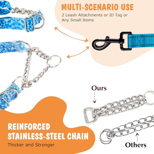 Martingale Dog Collar with Stainless Steel Chain, No Pull Slip Cinch Choker Choke Collar Training Escape Proof Heavy Duty Dog Collar for Medium Large Extra Large Pet Boy Male Dogs, Blue L - color: 5, size: XL(Neck22-28)