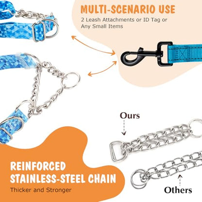 Martingale Dog Collar with Stainless Steel Chain, No Pull Slip Cinch Choker Choke Collar Training Escape Proof Heavy Duty Dog Collar for Medium Large Extra Large Pet Boy Male Dogs, Blue L - color: 5, size: XL(Neck22-28)