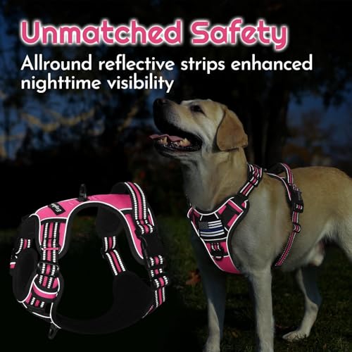 Dog Harness Small Sized, Easy Wearing with 3 Buckles, Adjustable No Pull Pet Harness with 2 Rings for Walking, No Chock Reflective Soft Padded Vest with Control Handle, Pink & Black, S - color: Pink & Black, size: Small