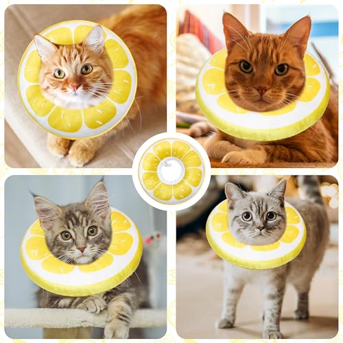 Cat Cone Collar Soft, Adjustable Cat Recovery Cone to Stop Licking, Cute Kitten Donut Collar After Surgery, Elizabethan Collars for Kittens, Lightweight Cats Neck Cones (Lemon, Large) - color: Lemon, size: Large