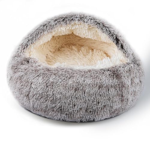 Cat Bed for Indoor Cats, Calming Cozy Cave with Self-Warming Plush, Entire Bed Machine Washable & Anti-Slip Base, Breathable Pet Bed for Small Cats&Dogs All Seasons (Khaki, 22 * 22inch) - color: Khaki, size: 22*22inch