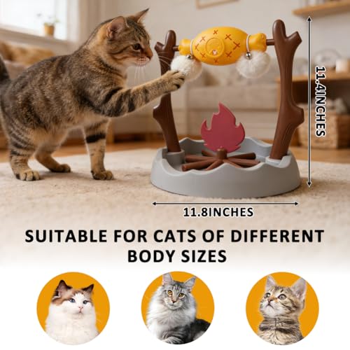 SZEE Cat Treat Puzzle Dispenser Toy, Cat Puzzle Feeder Toy for Slower Eating Training, Keeps Pets Busy & Prevents Overeating, Includes Small Interactive Toys to Boost Appeal (Campfire-Roast Shape)