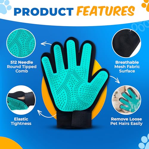 Pet Hair Removal Glove for Dogs & Cats – Dog Grooming Gloves for Shedding, Pet Hair Remover Glove – Pet Grooming Gloves, Cat Grooming Gloves & Cat Brush Glove – Dog Bath and Washing Gloves