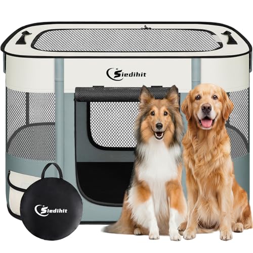 Dog Playpen,Cat Pet Puppy Pen,Portable Playpens for Dogs Indoor Outdoor Travel Camping Use,Foldable Dog Kennel Tent Crate for Rabbit Small Animals with Carrying Case (Grey, Large) - color: Grey, size: Large
