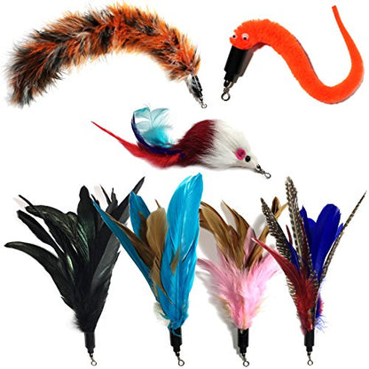 Pet Fit for Life 7 Piece - Plus Bonus - Replacement Feathers and Soft Furry for Interactive Cat and Kitten Toy Wands… - style: 7 Piece Assortment