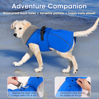 Dog Coat with Pocket, Waterproof Dog Jacket with Adjustable Buckle, Reflective Puppy Winter Coat Warm Turtleneck Fleece SnowJacket for Small Medium Large Dogs - Blue 3XL - color: Blue, size: XXX-Large(Chest:34.6"-45.3", Back:28.0")