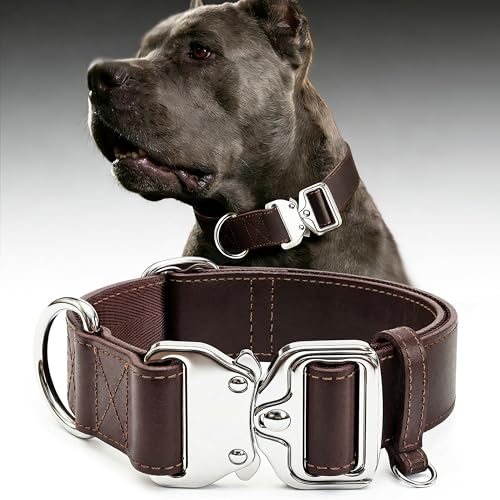 AssuredLock Leather Dog Collar, 1.5” Wide, Smooth Quick-Release Buckle with Adjustable Design, Heavy-Duty Handcrafted Collars for Large Dogs, Brown-L - color: Brown, size: 17-28.5 In
