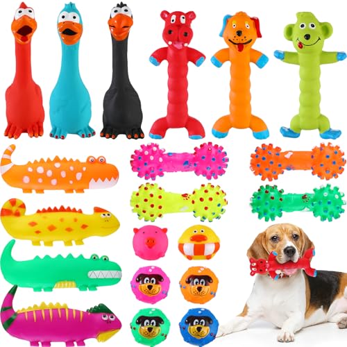 Shappy 20 Pcs Squeaky Dog Toys, Latex Rubber Dog Toys Bulk Soft Squeak Chew Balls Assorted Animals Puppy Fetch Interactive Play for Medium Large Pets(Lovely) - style: Lovely