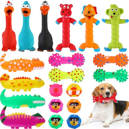 Shappy 20 Pcs Squeaky Dog Toys, Latex Rubber Dog Toys Bulk Soft Squeak Chew Balls Assorted Animals Puppy Fetch Interactive Play for Medium Large Pets(Lovely) - style: Lovely
