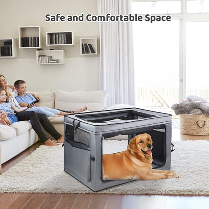 MEGHNA Dog Crate Portable Collapsible Lightweight Soft Sided Folding Travel Dog Kennel Double Door Collapsible 620D Oxford Fabric Cage (Grey, Large) - size: Large