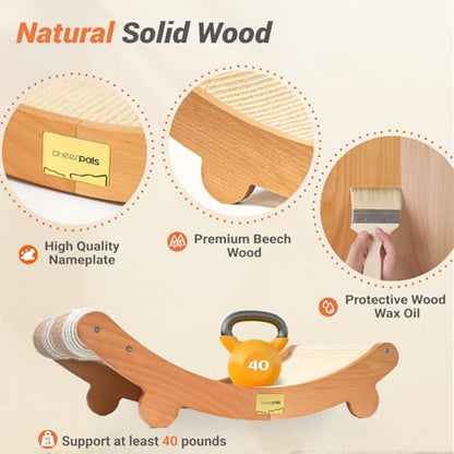Sisal Cat Scratcher Bed with Balls Cat Scratching Post for Indoor Cats Hammock, Natural Sisal Cat Scratch Wooden Cat Furniture(Large)