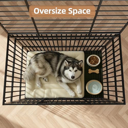 VOWNER 48 inch Heavy Duty Indestructible Dog Crate, Escape-Proof Dog Crate Cage Kennel with 4 Lockable Wheels, High Anxiety Dog Crate with Double Door and Removable Tray Design, for Large Dogs - size: 47.2"L x 29.5"W x 33.9"H