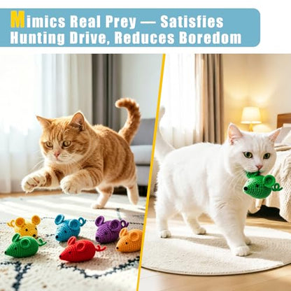 Retro Shaw Catnip Toys Crochet Mouse 6 Pcs - 100% Natural Catnip & Silvervine Blend Yarn Cat Nip Mice, Durable Hand-Knitted Teething Chew Toy for Indoor Cats & Kittens, Interactive Play & Dental Care - style: Mouse-6
