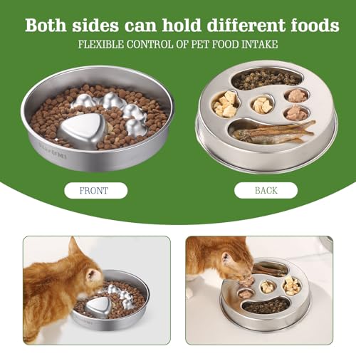 Stainless Steel Slow Feeder Dog Bowls – Non-Slip Metal Dog Bowl for Large & Medium Breeds, Puppy Puzzle Feeder – 2 Cup Capacity for Small to Big Pets – Durable Slow Feed Dog & Cat Food Dish with Mat - color: Paw With Mat