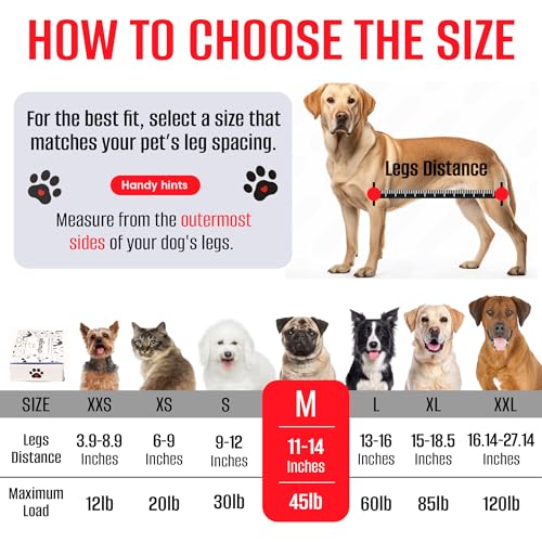 Dog Grooming Hammock for Dogs – Dog Restraint for Nail Trimming with Pet Nail Clipper – Dog Sling for Grooming, Dog Hammock for Nail Cutting & Grooming Harness (Legs Spacing:11-14”)/Max W:45lb) - size: M(Leg Spacing: 11-14") / 45 Pound)