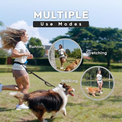 Bond Dog Running Leash Hands Free with Pouch, Hands Free Leash for Large Dogs, Pet Lead Running Belt for Walking & Canicross Belt, Includes Waist Jogging Fanny Pack & Pet Car Seat Belt Safety - color: Black