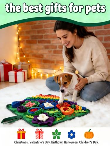 Snuffle Mat for Dogs Cats, Pet Treats Feeding Mat, 17.7x17.7inch for Small/Medium, Interactive Dog Puzzle Toys, Felt Wool Dog Sniff Mats for Slow Feed, Encourages Natural Foraging Skills