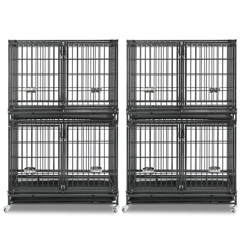 Homey Pet 43 Inch 2 Tiers Dog Crate Cage Kennel with Divider, Stackable Heavy Duty Dog Crate for Large Dogs, Escape Proof Indestructible Dog Kennel Indoor with Removable Tray, Lockable Wheels(2 Packs) - size: 43"L - 2 Tiers - 2 Pack