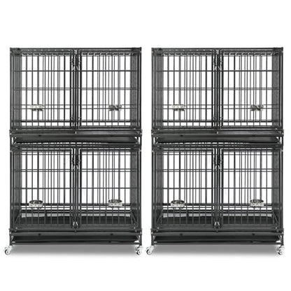 Homey Pet 43 Inch 2 Tiers Dog Crate Cage Kennel with Divider, Stackable Heavy Duty Dog Crate for Large Dogs, Escape Proof Indestructible Dog Kennel Indoor with Removable Tray, Lockable Wheels(2 Packs) - size: 43"L - 2 Tiers - 2 Pack