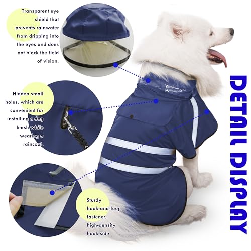 Dog Raincoat, Adjustable Rain Jacket with Hooded Double Layer for Large Medium Small Dogs Puppies, Lightweight Waterproof Rain Coat Poncho with Reflective Stripe Navy,M - color: Navy, size: Medium