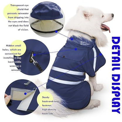 Dog Raincoat, Adjustable Rain Jacket with Hooded Double Layer for Large Medium Small Dogs Puppies, Lightweight Waterproof Rain Coat Poncho with Reflective Stripe Navy,XXL - color: Navy, size: XX-Large
